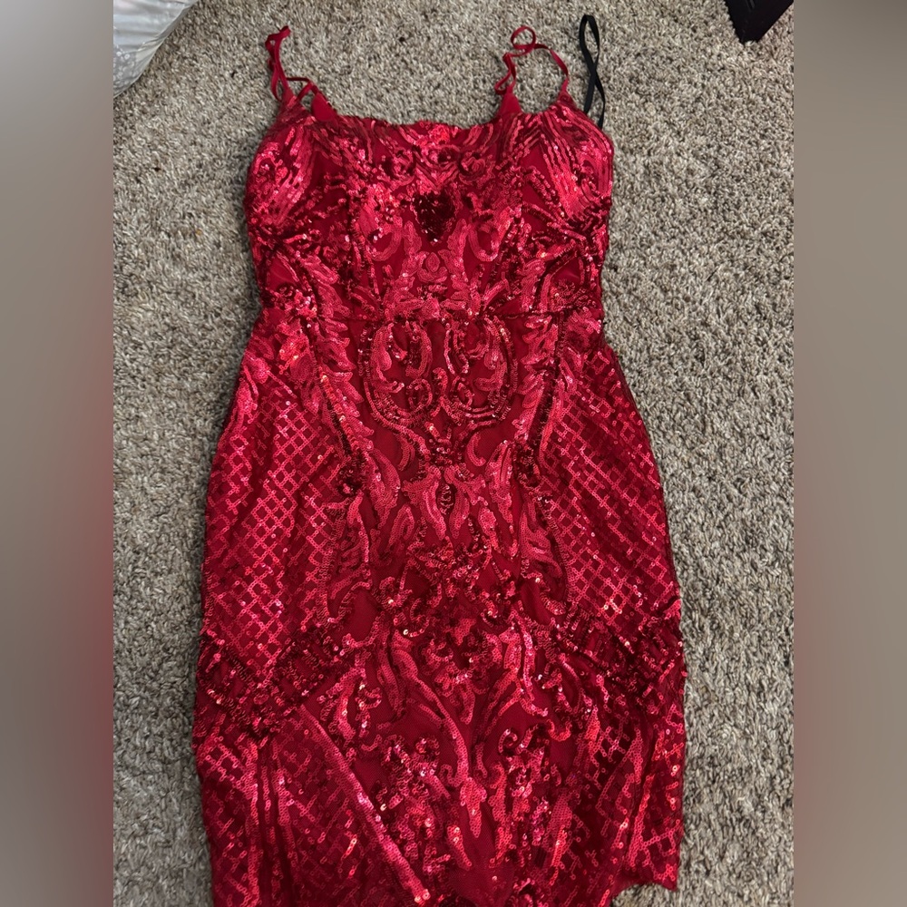 B Darlin Strapless Red Sequin Dress